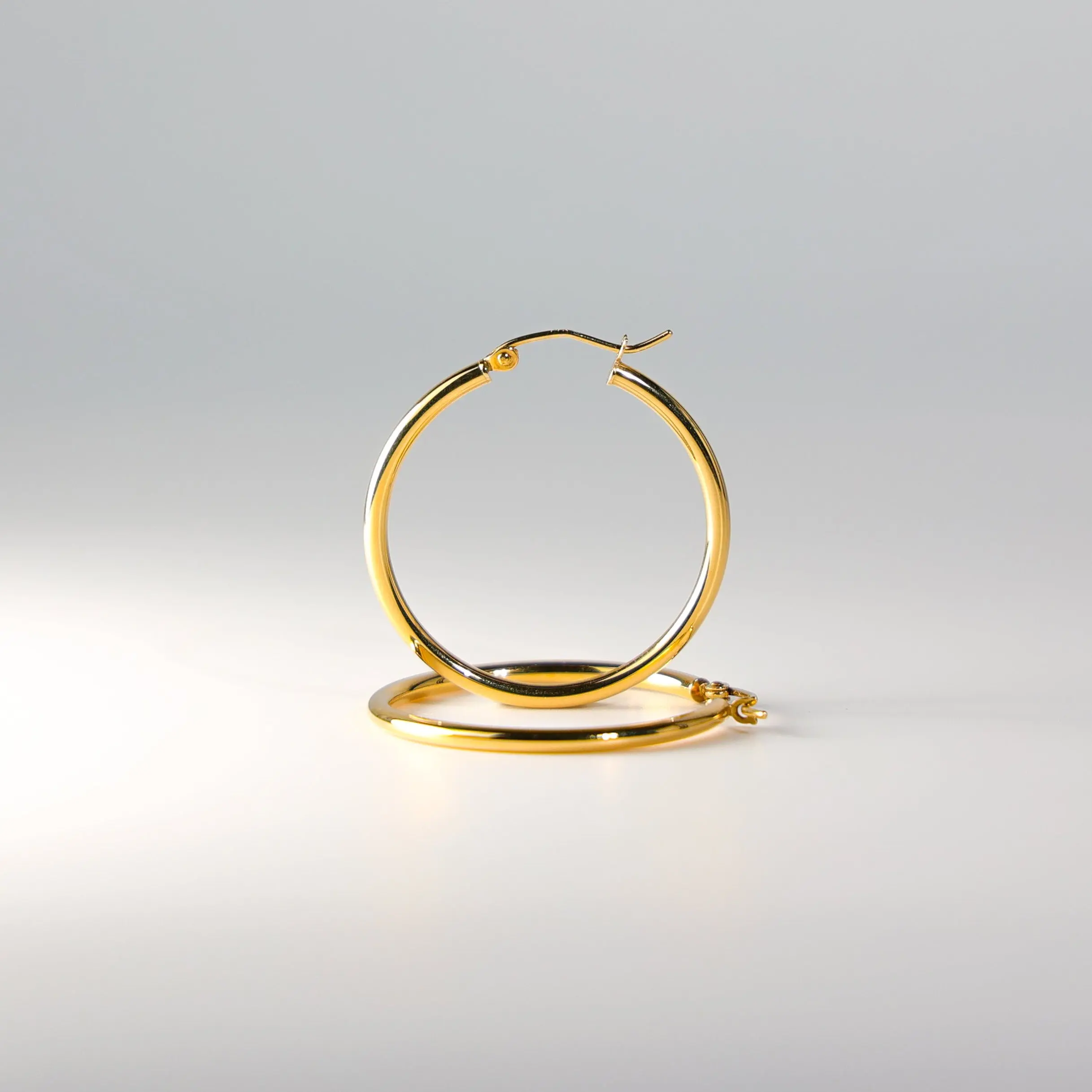 14K Gold 2mm Classic Plain Hoop Earrings (30mm) - Model 138