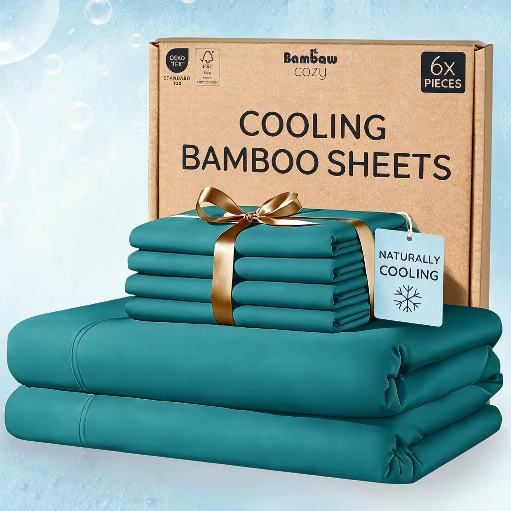 Bamboo Bed Sheet Set with Pillowcases - 4/6-Piece, Extra Deep Pocket, Comfy, Breathable, Cooling Luxury Bedding, Home/Hotel-Quality Textiles for Adults, Bedroom Use