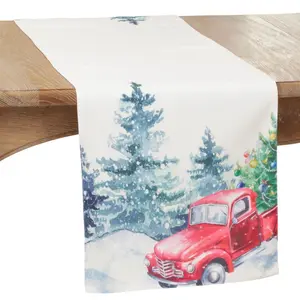 SARO  16 x 70 in. Oblong Multicolor Christmas Truck Table Runner