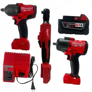 Milwaukee M18 Cordless Power Tool Set ,1000/900N.M Impact Wrenches, Ratchet Wrench, High-Capacity Battery , For Automotive Service, Construction Projects , Offers Robust Power,Provides Strong Torque,  All-Day Battery Compatibility