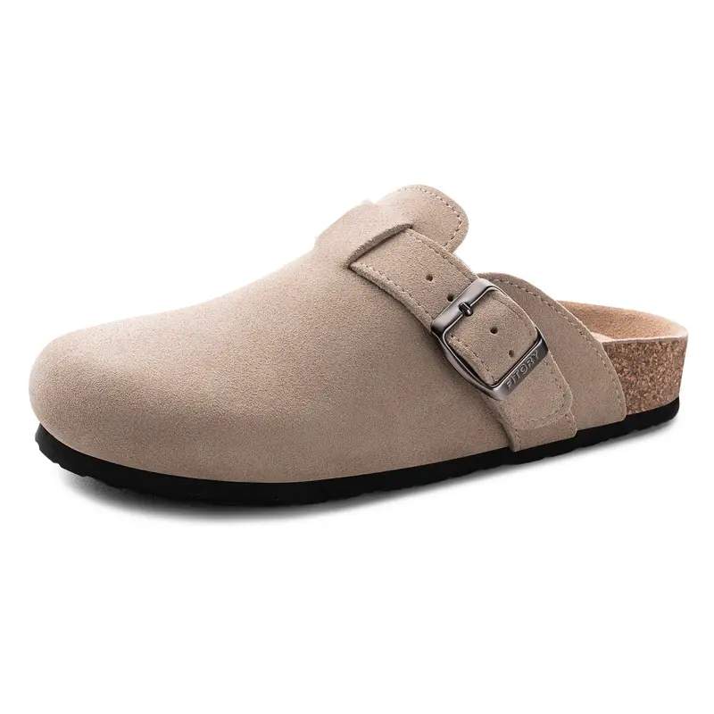 FITORY Women's Suede Leather Breathable Clogs - Adjustable Straps, Cork Sole, Everyday Shoes for Women, Casual Wear Footwear