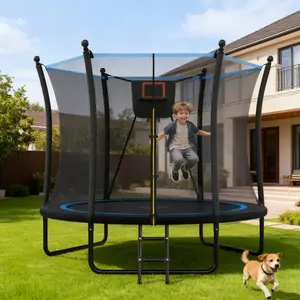 8FT Trampoline with Enclosure net and Ladder, Outdoor Trampoline for Kids and Toddlers, Backyard Recreational Trampoline