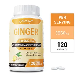 Airboy Nutritional Supplements, Organic Ginger and Black Pepper Extract, 120 Capsules. Natural and High-Quality, Supports Digestive and Immune Health.