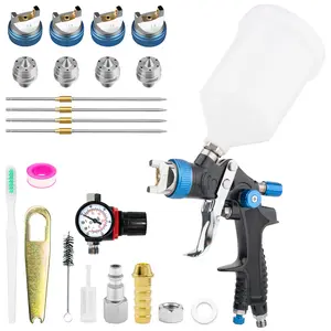 HVLP Spray Gun Kits Gravity Feed Air Paint Gun with 1.4/1.7/2.0//2.5 mm Nozzles Spray Paint Gun Automotive with Air Gauge for Car Paints, Primer, Clear/Top Coat & Touch-Up (Blue) Sprayer Cordless