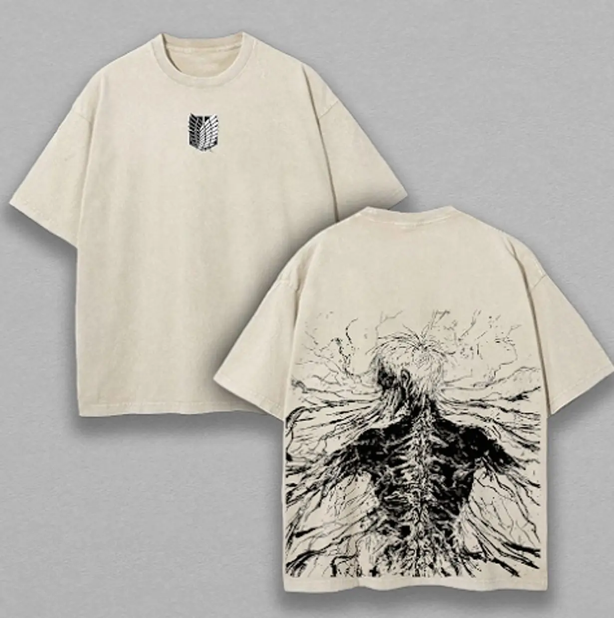 [FS] Retro Vintage Limited The Founding Titan Eren Yeager - Attack On Titan Anime Double Printed Washed Tee Unisex Oversize Anime Manga Acid Washed Lightweight Cotton T-Shirt H5K