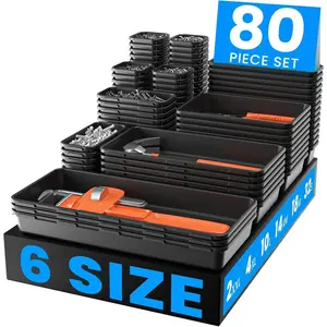 Tool Box Organizer[s 100+ Tools] Black Garage Organization and Storage Tray Divider Set, Desk Drawer Organizer, Toolbox  Rolling Tool Chest Cart WorkBench Small Part