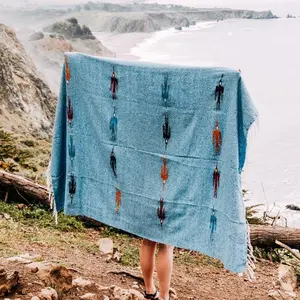 Mexican Baja Thunderbird Blanket Sky Blue Heavyweight Yoga Blanket 78" x 54" Acrylic-Cotton-Polyester Blend Machine Washable for Meditation and Yoga