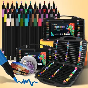 Art Automatic Ink Control Acrylic Paint Markers Brush Tip Pens for  Painting Ceramic Wood Canvas Glass Stone Fabric Card Making DIY Art Supplies with Storage Box  Pastel Options  painting
