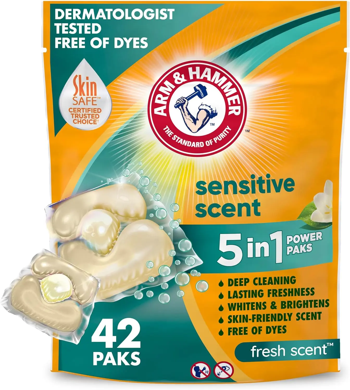 Sensitive Skin Laundry Detergent Paks, Fresh Scent, 42 Count