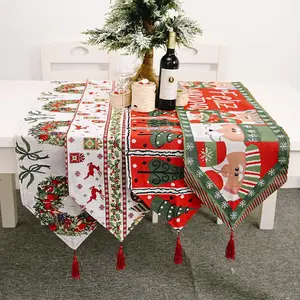 Creative Knitted Christmas Table Cover, 1 Count Cartoon Pattern Table Runner, Holiday Decorations for Home Kitchen Dining Room