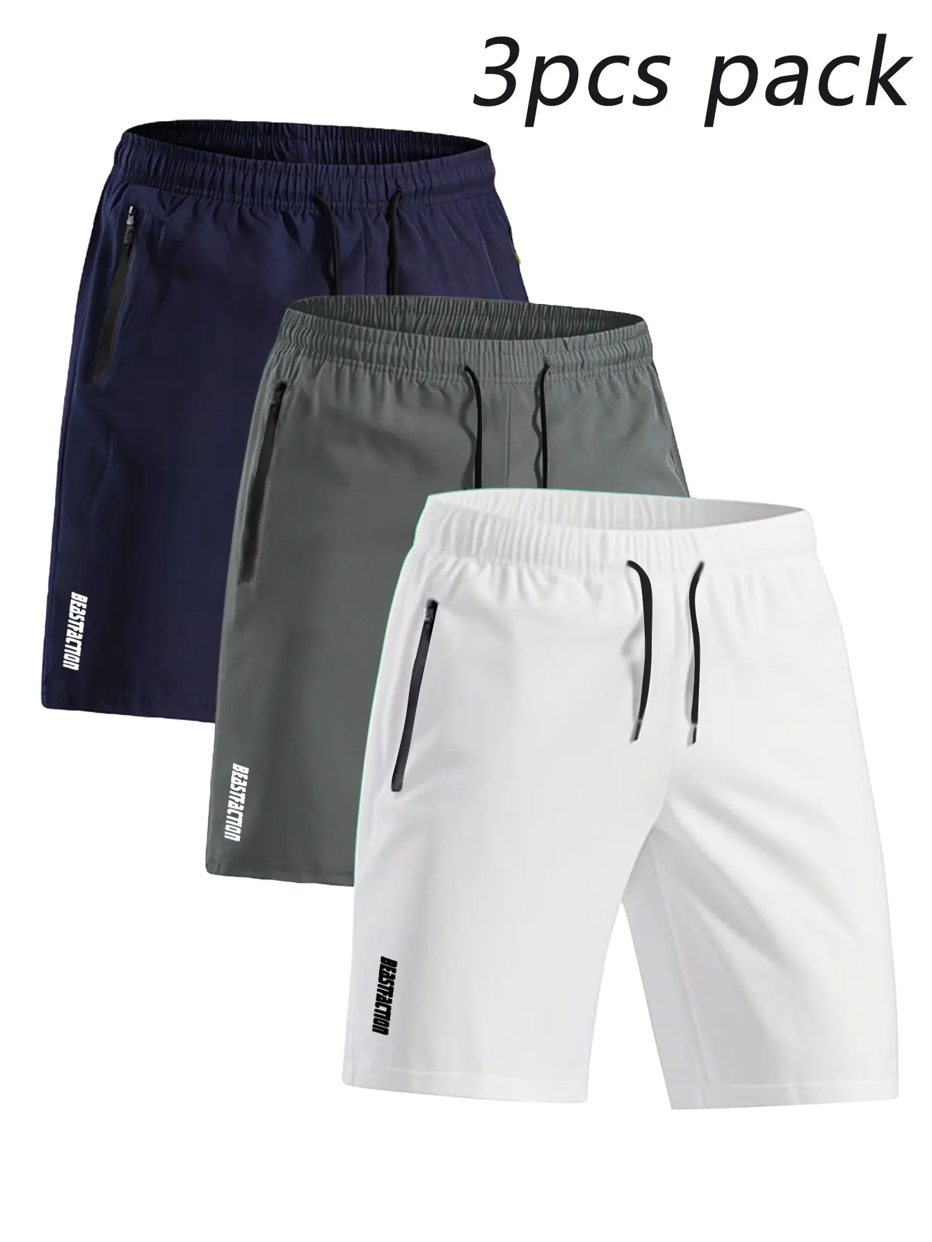 Men's 3-Pack Solid Casual Athletic Shorts - Mix and Match Menswear with Multi-Pocket Design, Zip Pockets, Drawstring Closure for Summer Fitness, Leisure, Mix And Match Men's Shorts
