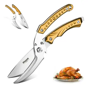 Huusk Heavy Duty Detachable Kitchen Shears - Ultra Sharp Serrated Poultry Scissors for Chicken, Turkey, Bone, All-Purpose Golden Cooking Shears