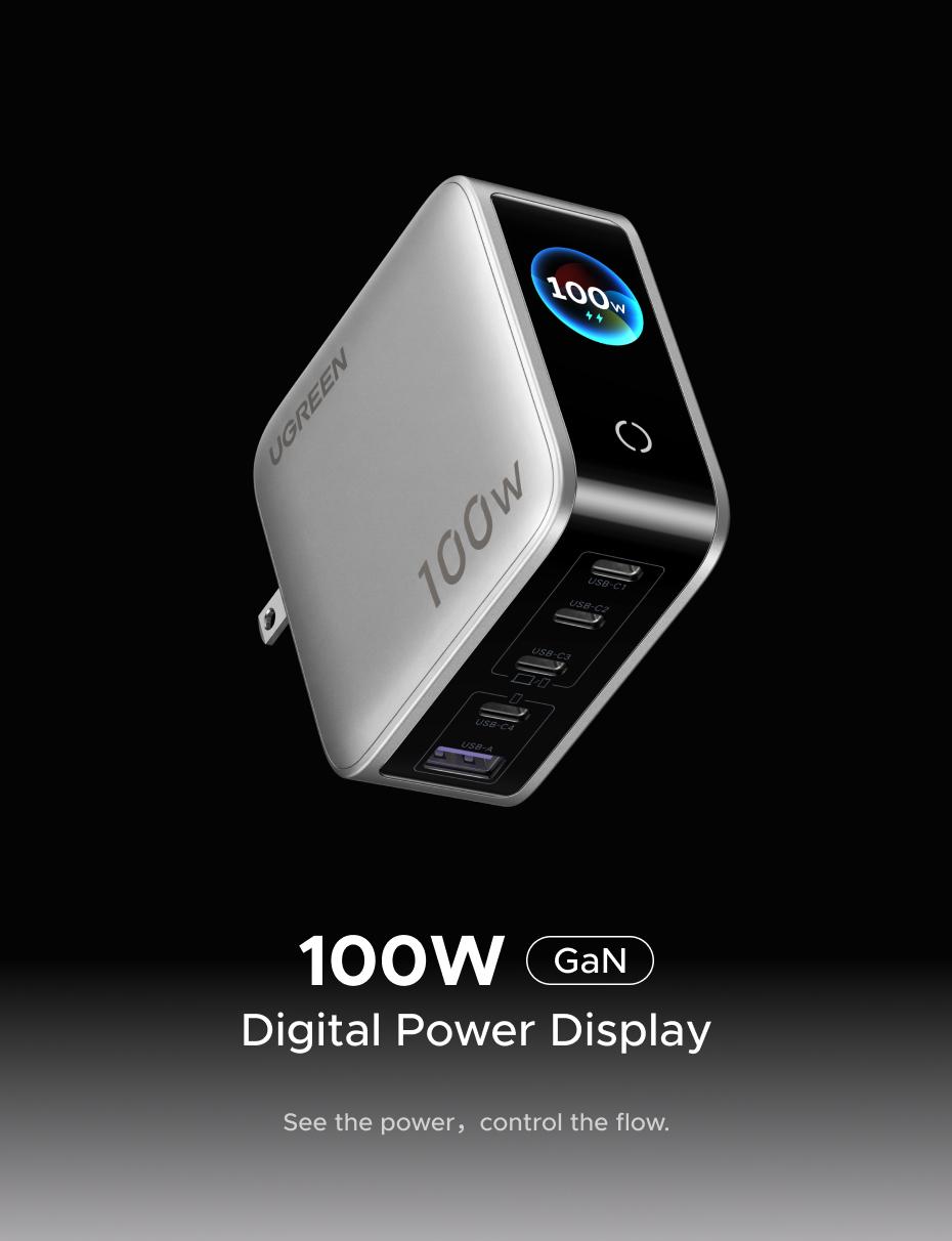 [LIVE ONLY]UGREEN Nexode Pro 100W GaN USB C Charger, 5-Port Fast Type-C Wall Charger Block with Smart Display Compatible with MacBook Pro/Air, iPhone 17/16 Series, Galaxy, iPad Pro, Steam Deck