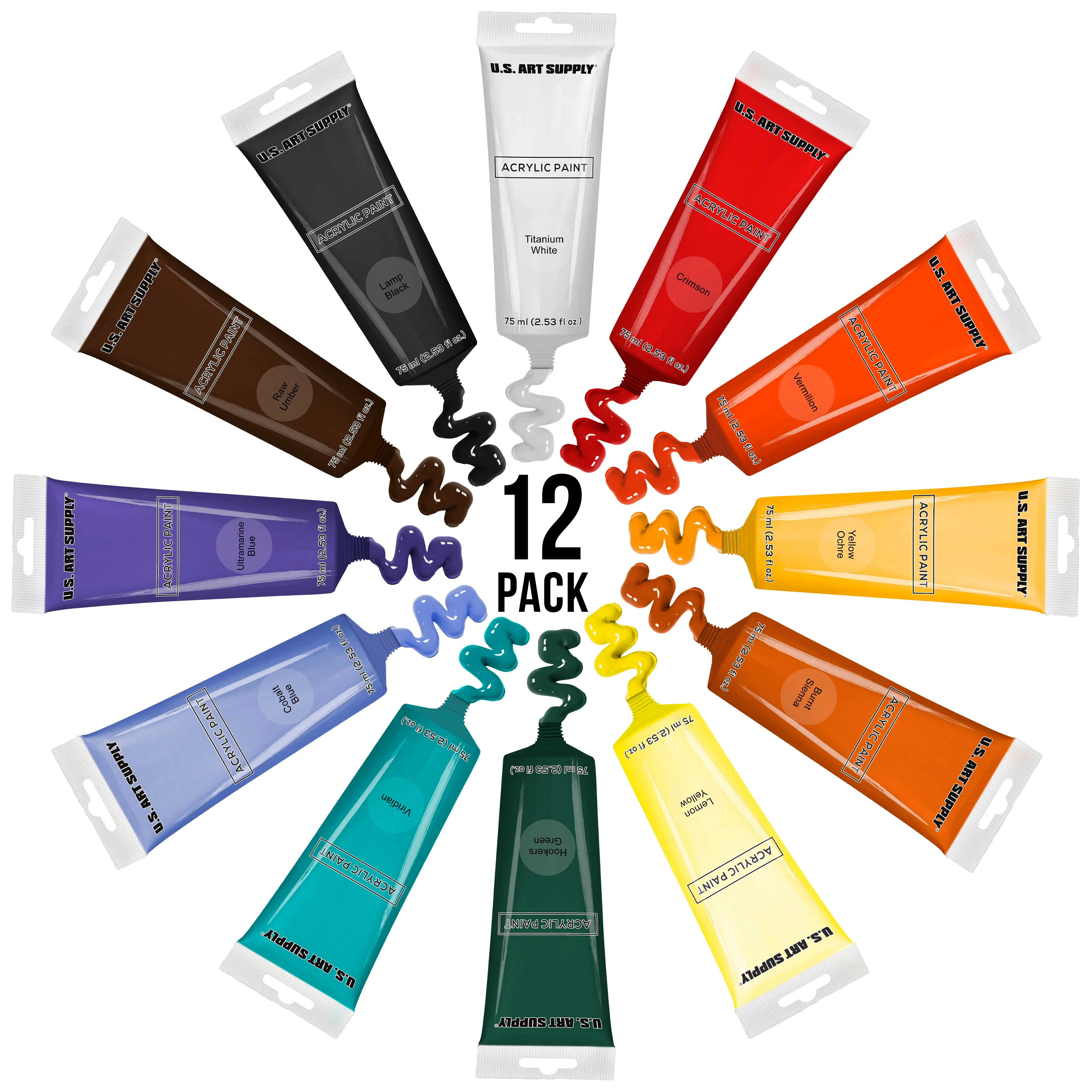 12 Color Set of Acrylic Oil Paint 75ml Tubes - High Opacity, Strong Tinting Strength, Oil Paints for Canvas Painting, Wood & Media
