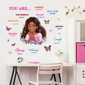 Girl & Butterfly & Letter Pattern Wall Sticker, 1 Set Removable Self Adhesive Wall Decal, Spring Decor 2024 Creative Decoration Sticker for Home Bedroom Living Room Girl Room Accessories
