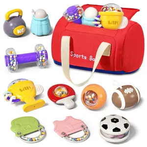 11-Piece Sports Baby Rattles & Teether Toys with Soft Gym Bag, Infant Sensory Grasping Shakers, Early Development Set for Newborns 0-6 6-12 Months