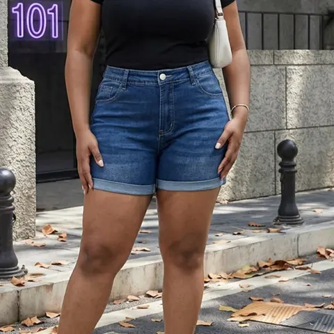 Women's High Elastic Slim Fit Butt Lifting Denim Shorts, Casual Zipper Fly Mid Waist Short Jeans, Spring & Fall Fashion Basic