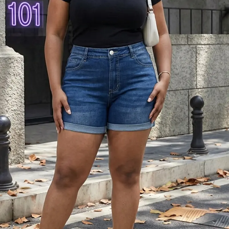 Women's High Elastic Slim Fit Butt Lifting Denim Shorts, Casual Zipper Fly Mid Waist Short Jeans, Spring & Fall Fashion Basic
