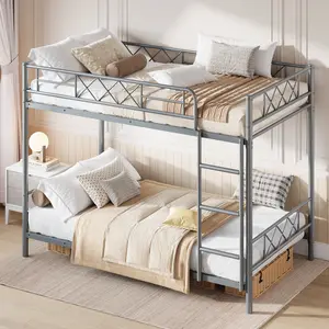 Bunk Bed Twin Over Twin,Metal Bunkbeds with Ladder and Full-Length Guardrail,2 Tier Metal Bed Frame,No Box Spring Needed, Space Saving, Noise Free