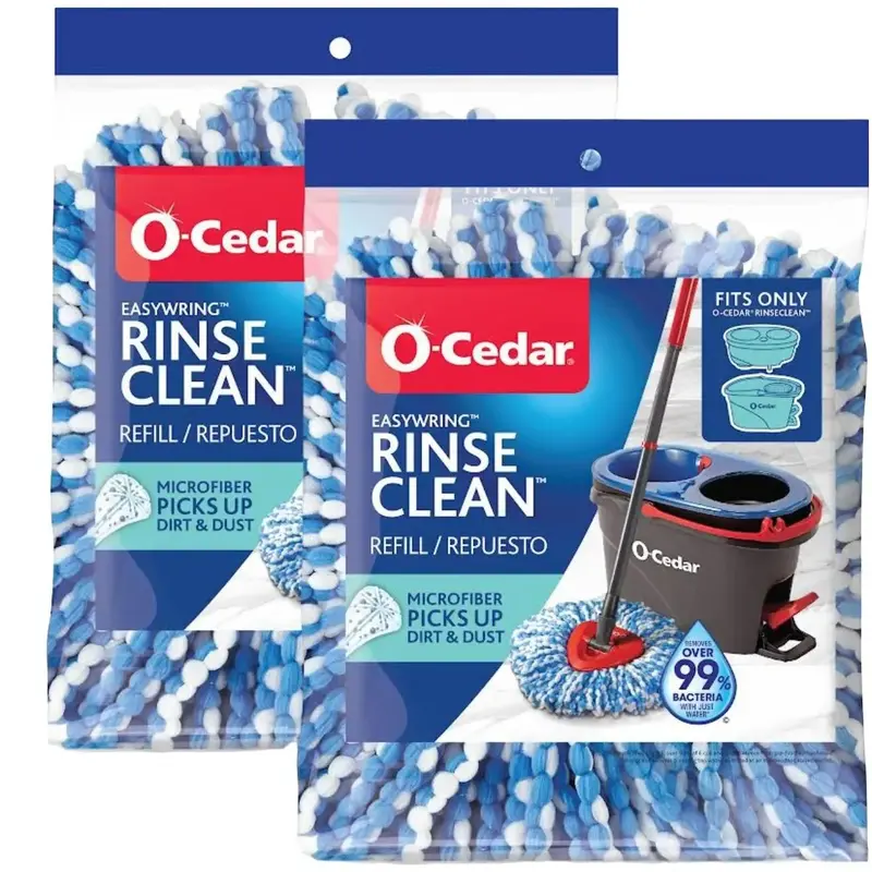 O-Cedar RinseClean Spin Mop Head Replacements, 2-Pack, Machine Washable | Absorbent | Reusable Refill | Floor Cleaning