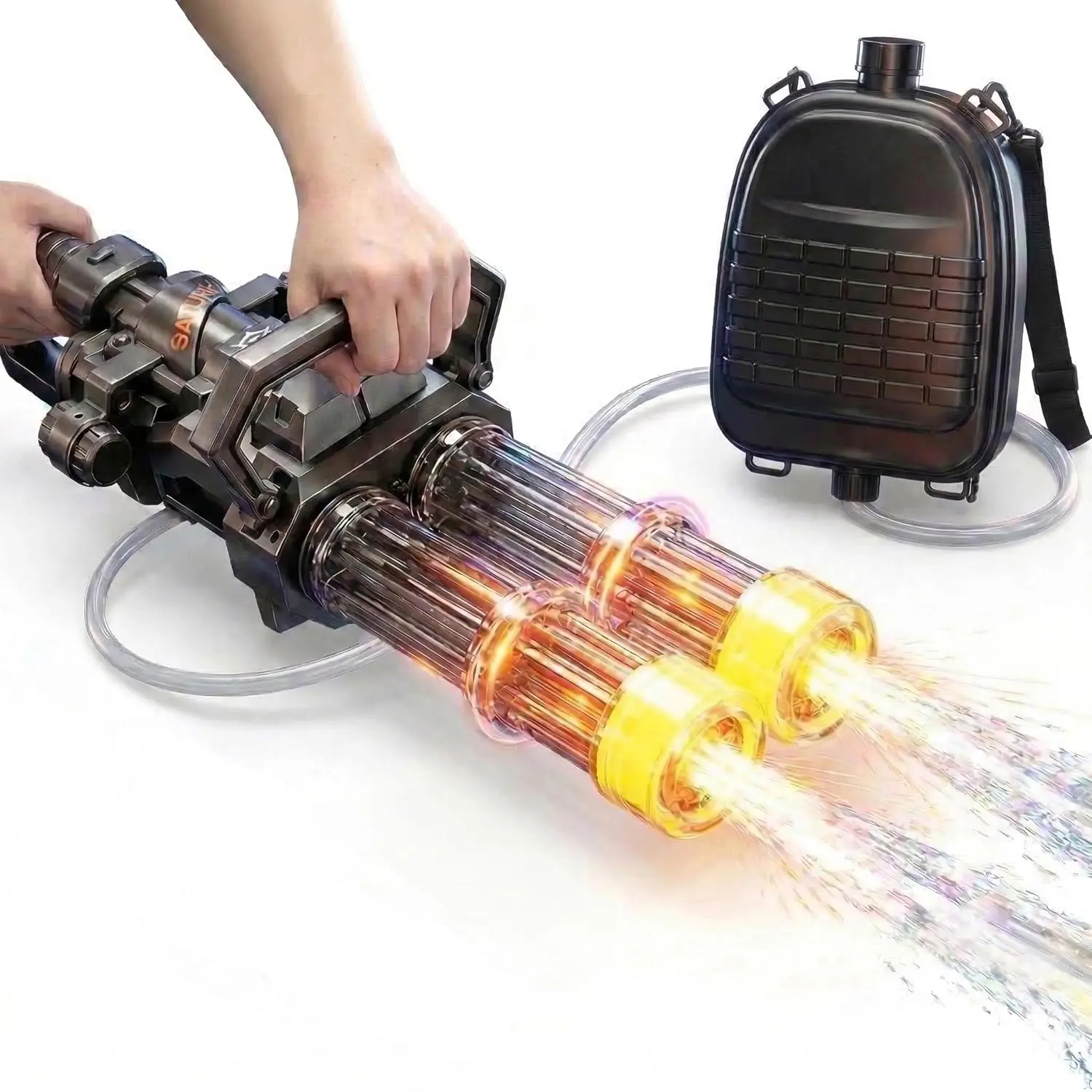 Gatling Electric Water Gun for Adults & Kids, Up to 49FT Most Powerful Automatic Squirt Gun with LED Water-Sensor, Large Water Tank, Outdoor Toy, Summer Toys for Parties