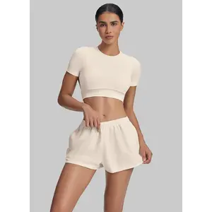 Comfy Mid-Thigh Stretchy Waist French Terry Jersey Shorts | Gym Girl Collection | Womenswear, Casual