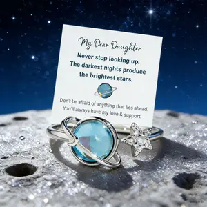 To My Daughter Gift Star & Moon Rotatable Ring for Stress Relief Fidget Ring for Anxiety Relief,Birthday gift.