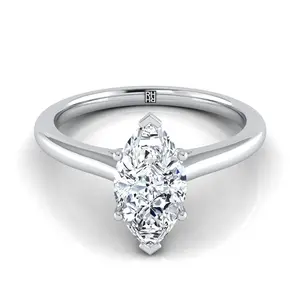 Pinched Cathedral Solitaire Marquise Engagement Ring Setting in Platinum