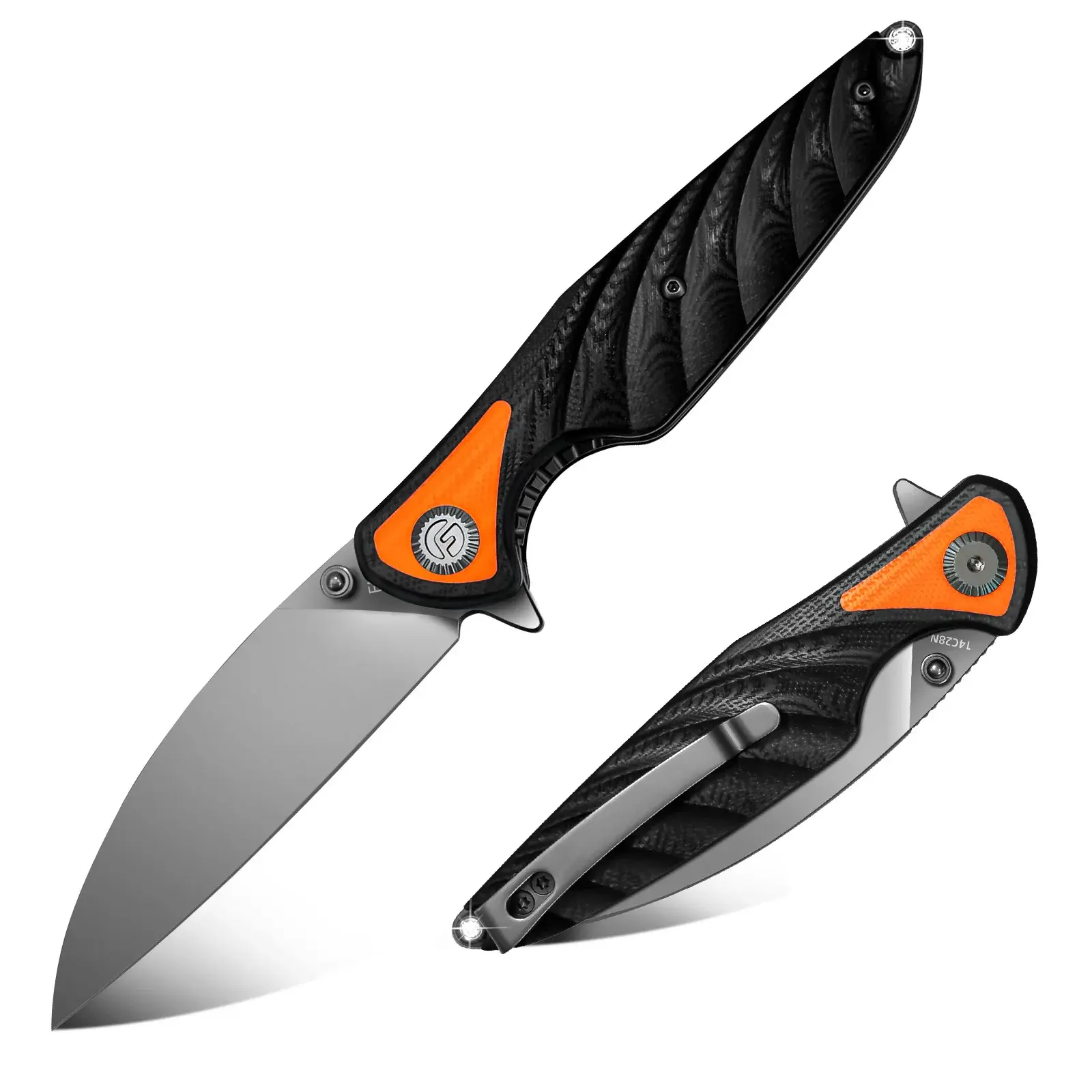 FINTISO Toucans 3.15-Inch Folding Utility Knife, 14C28N Stainless Steel Blade, G10 Handle, Portable Food Prep Knife