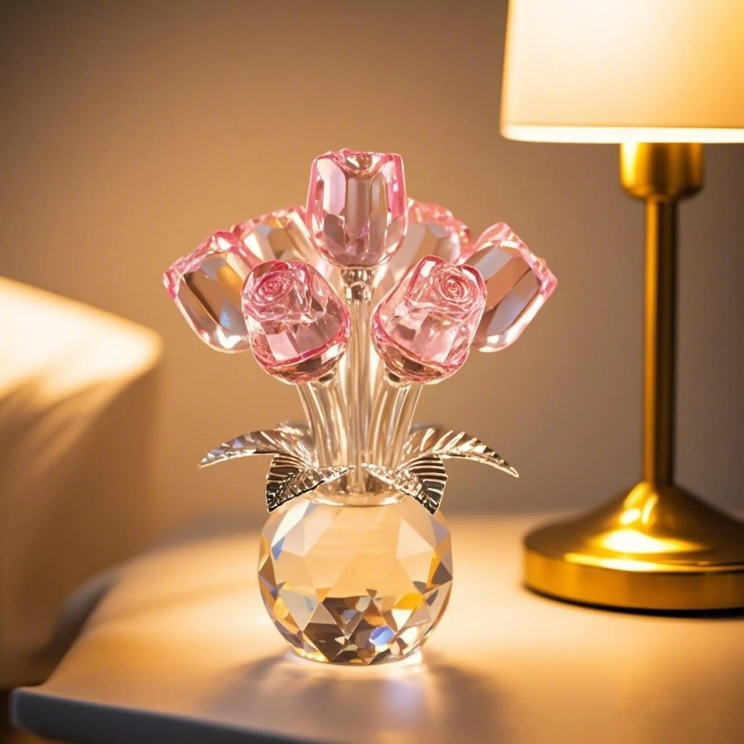 Artificial Crystal Rose Flower Design Ornament, 1 Count Creative Rose Flower Statue, Decorative Flower for Home Living Room Bedroom Office