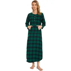 Long Flannel Nightgown for Women Long Sleeve Plus Size