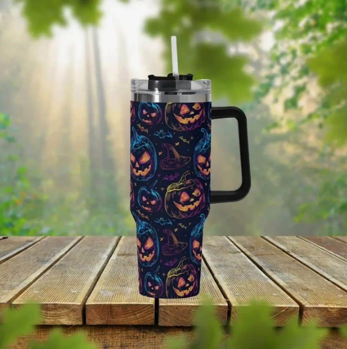 Spooky Halloween 40oz Stainless Steel Tumbler With Handle Lid and Straw, Jack O