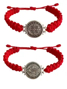 2026 New Model 2 Pcs Red St. Benedict Bracelets with Cross Charm and Black Adjustable Cord, Saint Benedict Medal, Catholic Religious Symbolism Jewelry Gift for Men and Women, Religious Wristband