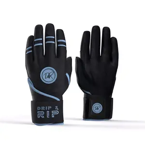 Drip & Rip™ 'Baller' Series Premium Leather Long Cuff Batting Glove Black Ice