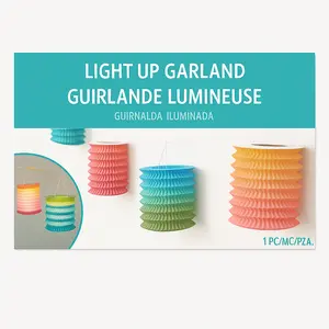 Summer Boho Multi-Color Light-Up Paper Lantern Garland, 10-ft