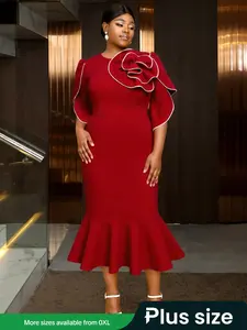 Elegant Bodycon Dress, Plus Size Mermaid Tail Design, Contrast Color Waist Cinching, Perfect for Parties & Evening Wear