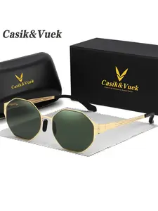 Casik&vuek New Hexagonal Full Frame Lightweight Metal Sunglasses, Unisex Spring Hinges, Outdoor Activities, Casual Style, All Seasons