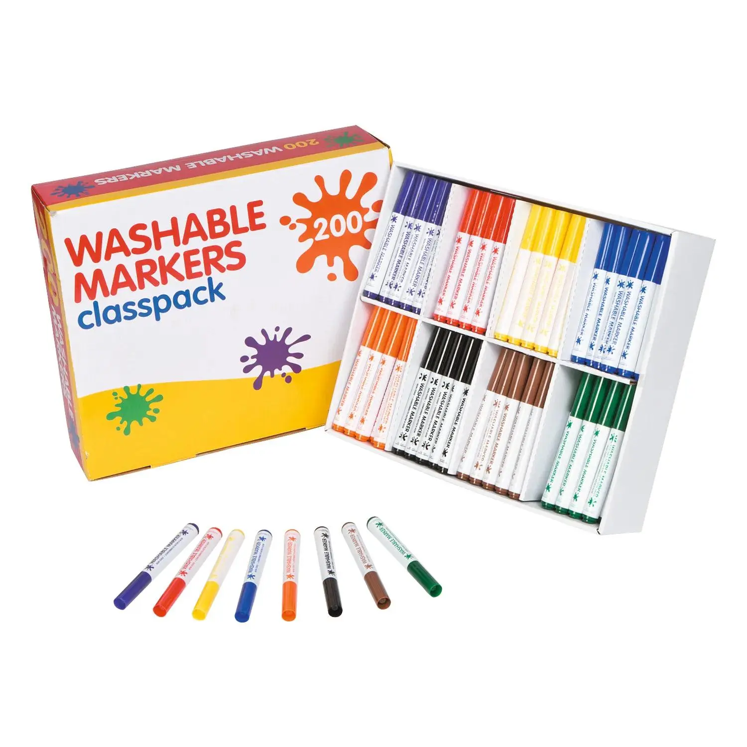 Bulk Markers Classpack - 200-Pc Washable Marker Pen Set with 8 Vibrant Colors, Great for Kids’ Classroom Setup, Art Parties, Arts & Crafts Projects