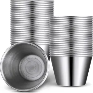 48 Pack 2.5 oz Metal Ramekins Sauce Cups Stainless Steel Condiment Cups Round Dipping Containers for Vinegar Butter Ice for Kitchen Restaurant Catering Camping BBQ Party