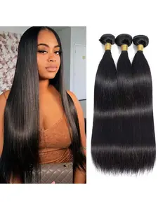 Human Hair Bundles Straight Human Hair Extension 100% Unprocessed Real Brazilian Virgin Hair Weave 3 Bundles Silky Black Hair for Black Women