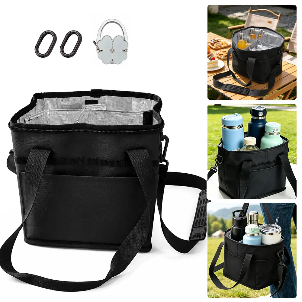 1Set Foldable, Reusable Four-cup Beverage Bag with Handle, Adjustable Dividers and Shoulder Strap, Suitable for Delivery, Car, and Travel, Portable Storage Box