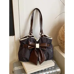 Trendy Fashion Large Capacity Polka Dot Bow Decor Bag, Handheld Shoulder Bag, Stylish Women's Accessory, Perfect for Daily Use