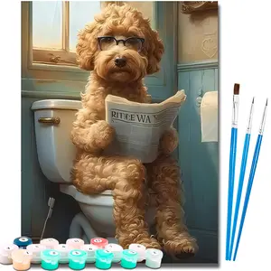 Paint by Number Kits for Adults Beginners, Easy Acrylic Simple Dog Paint by Number Kits, DlY Watercolor Paint by Numbers Kits on Canvas Without Frame for Home Wall Decor Home Decoration 16x20inch