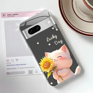 Creative hydrangea cat for【Google Pixel 7】cute electroplated glass phone case --975