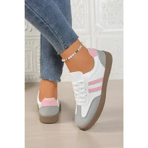 Pink Striped Patchwork Lace Up Sneakers