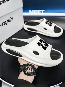 Unisex's Number Print Platform Slippers, Casual Comfortable Non-slip Slippers for Beach, Fashionable Slippers for Indoor & Outdoor Wear, House Slippers, Soft Slippers