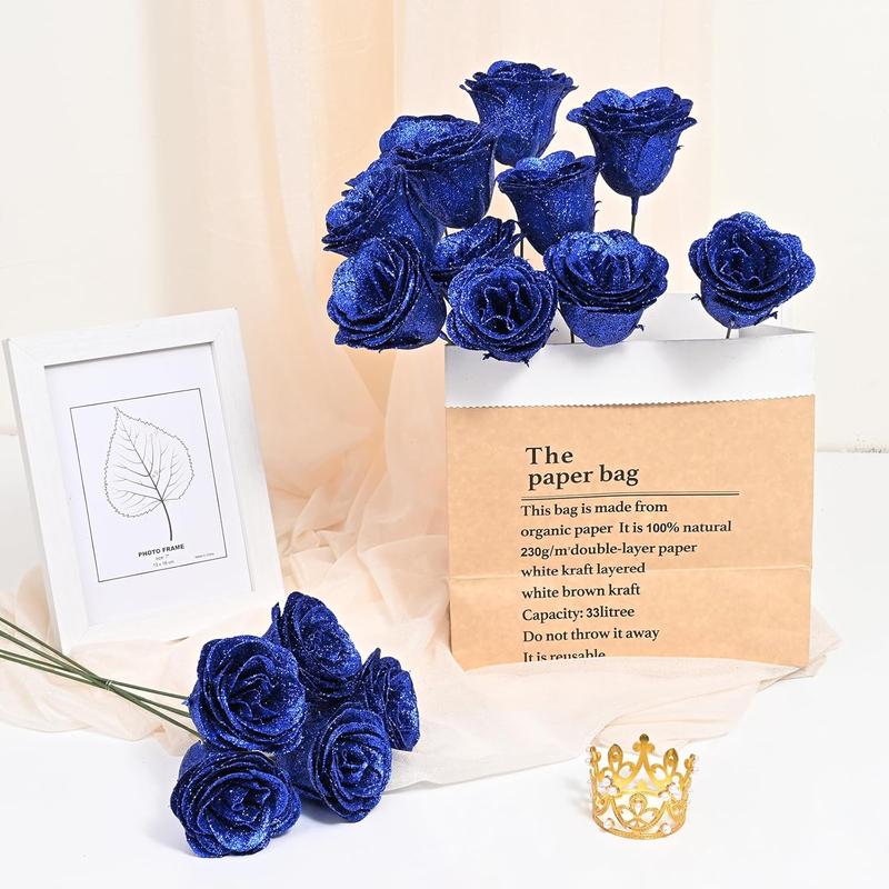 Glitter Roses Bouquet, DIY  Glitter  Bouquet, Everlasting Shiny Artificial Blue Rose Bouquet, Anniversary, Engagement, Wedding,24 Roses
