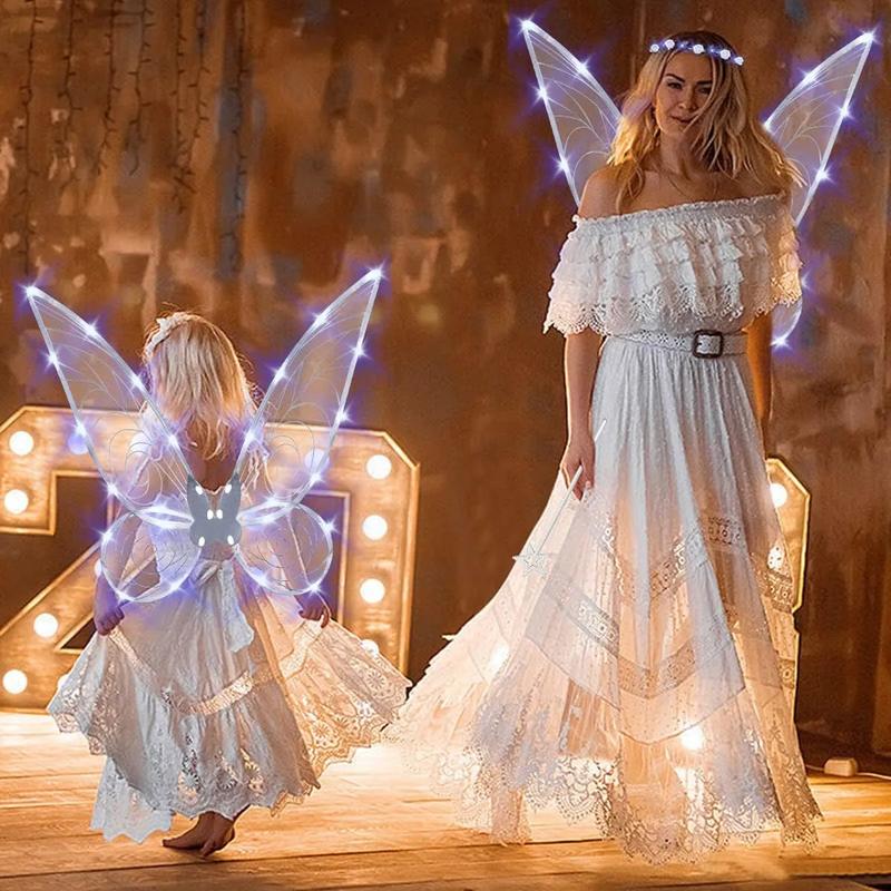 3pcs Light up Fairy Wings for Adults,LED Butterfly Wings for Girls,Angel Wings Halloween Costume Dress Up for Kids