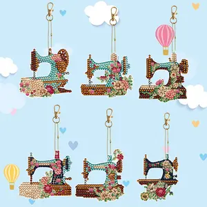 DIY Diamond Painting Keychain Double Sided 6pcs Diamond Ornament Decoration Special Shaped Diamond Art Key Rings Sewing Machine Full Drill Diamonds Pendants for Beginners Home Decor