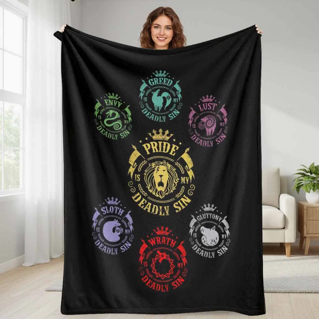 Anime Inspired 7 Deadly Sins Flannel Blanket - Anti-Pilling Flannel Fabric, Emblem Printed Soft Plush Lightweight Warm Bedspread Throw Rug, Ideal for Home/Couch Use & Holiday Birthday Gifting